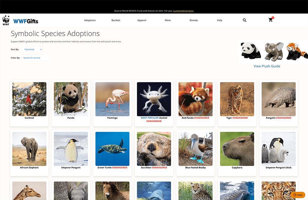 An image of some of the species you can adopt from WWF.